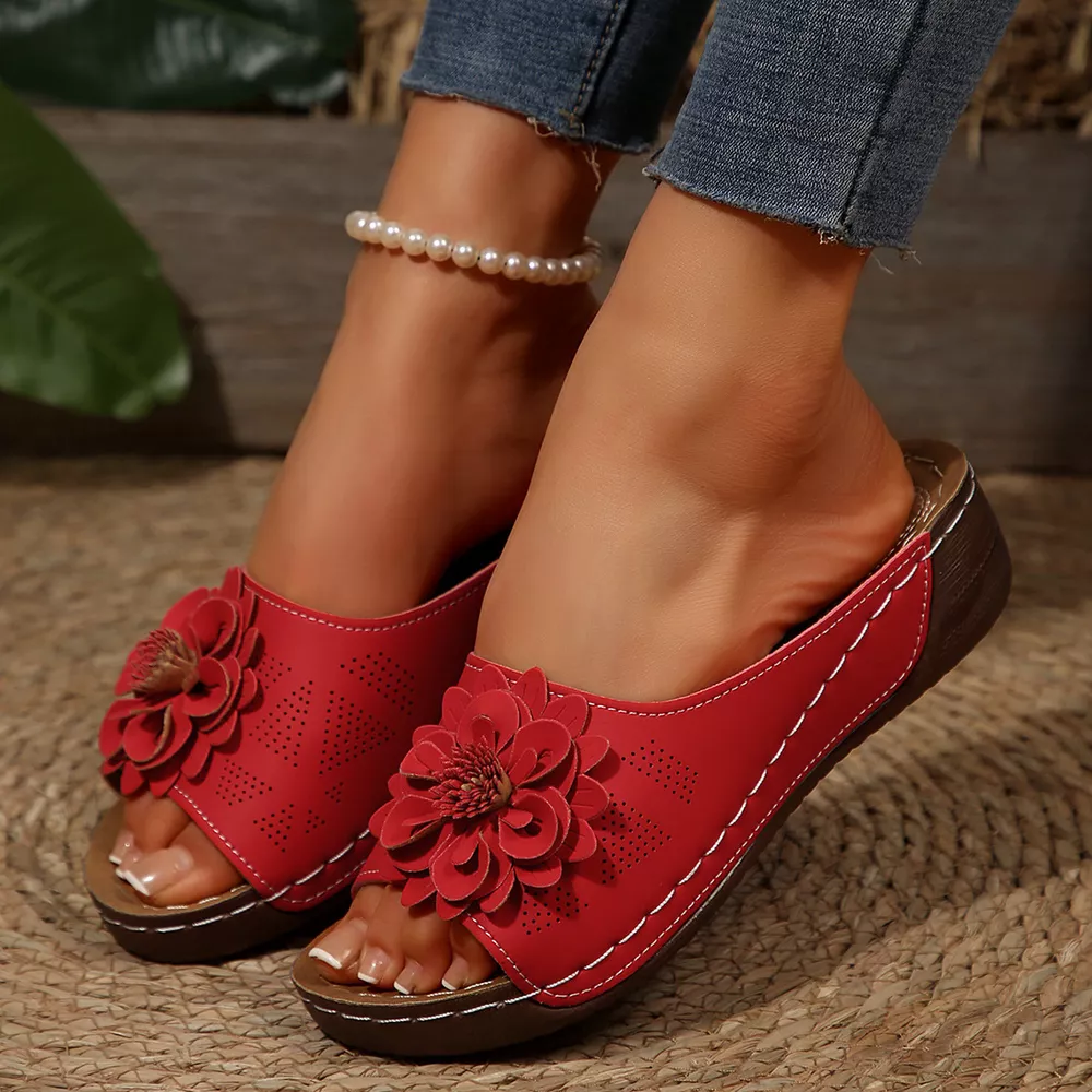 Bohemian Floral Embellished Comfortable Flat Sandals, image 12