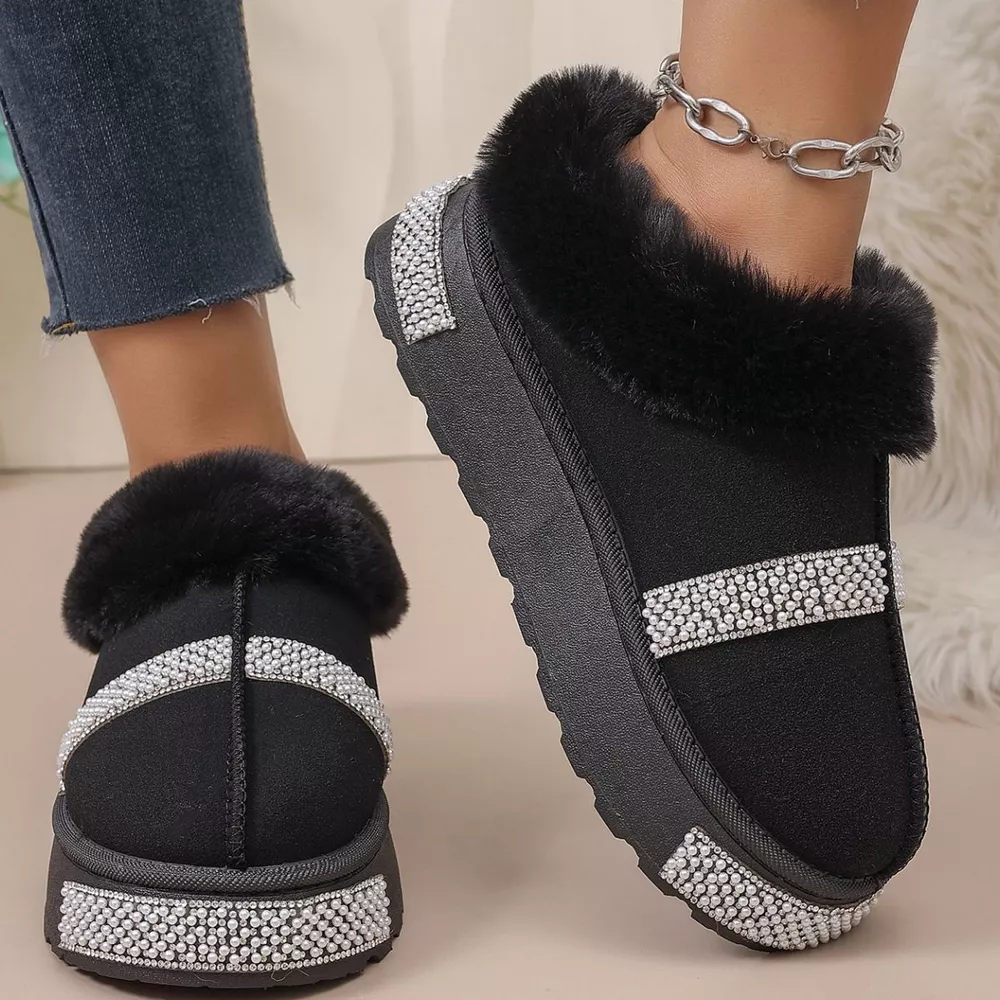 Rhinestone Embellished Faux Fur Lined Platform Boots, image 4