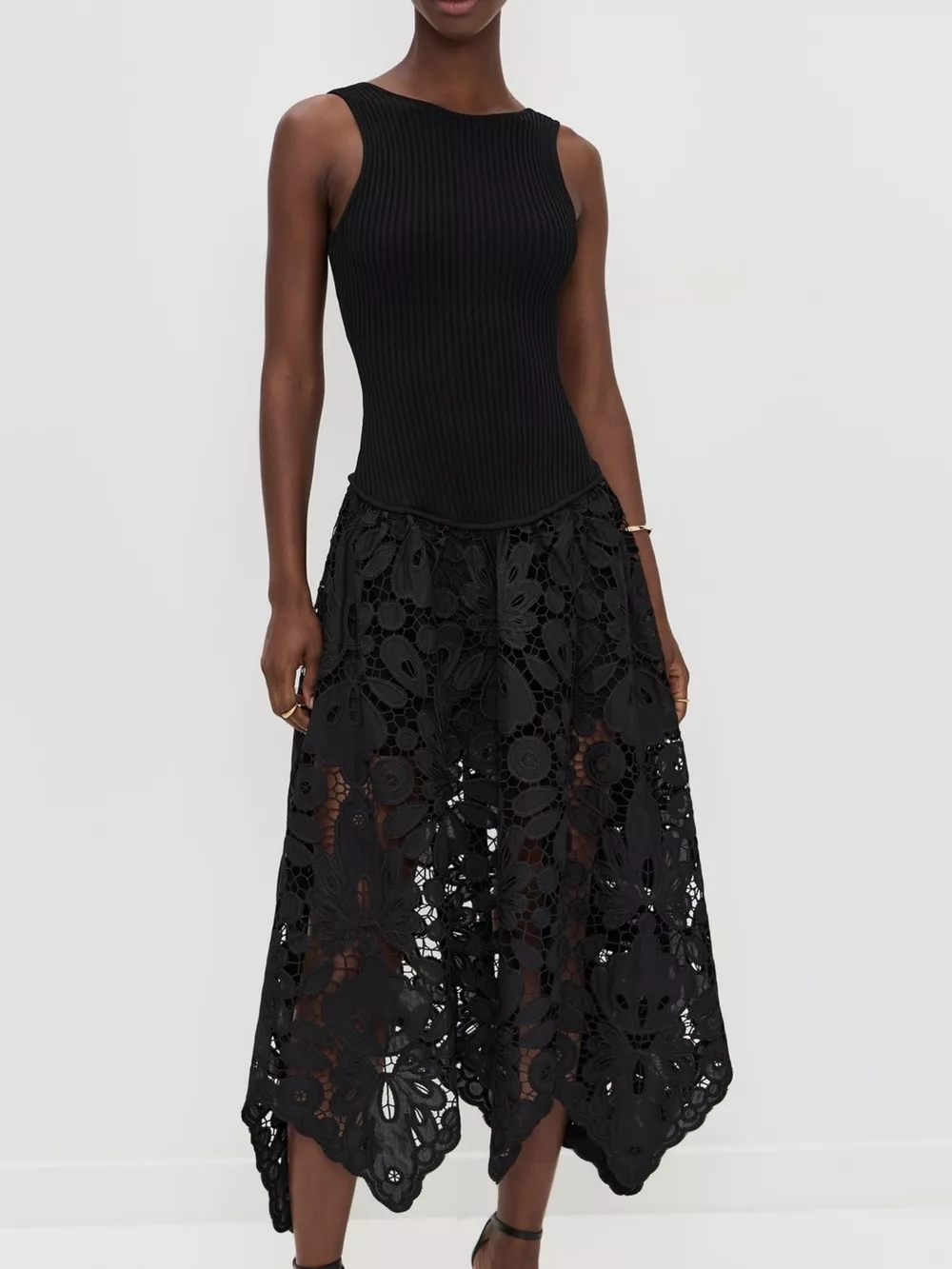 Sleeveless Ribbed Crochet Midi Dress, image 4