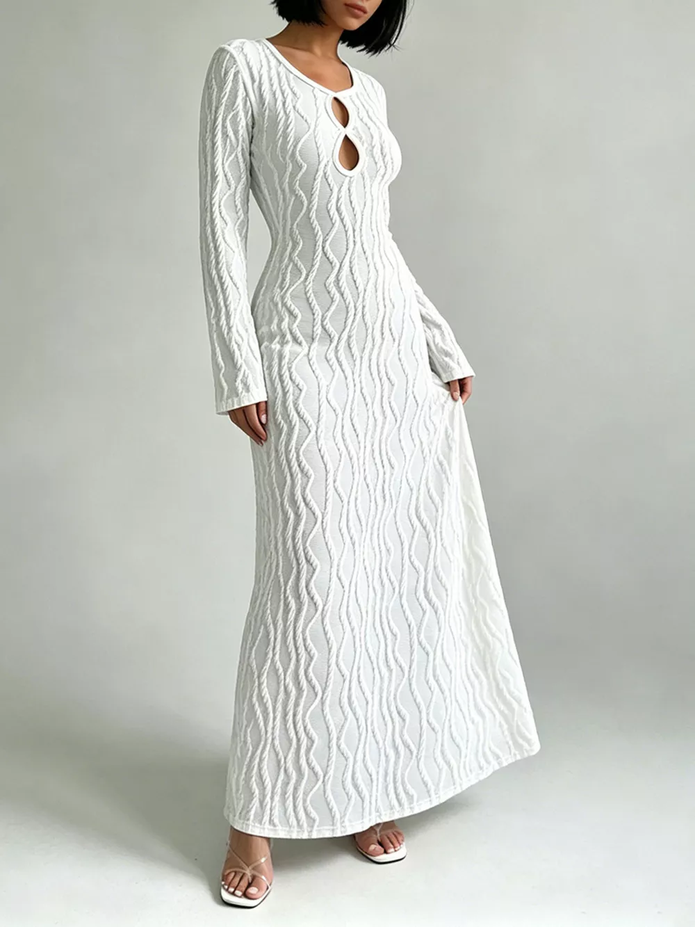 Textured Cut-Out Long Sleeve Maxi Dress, image 5