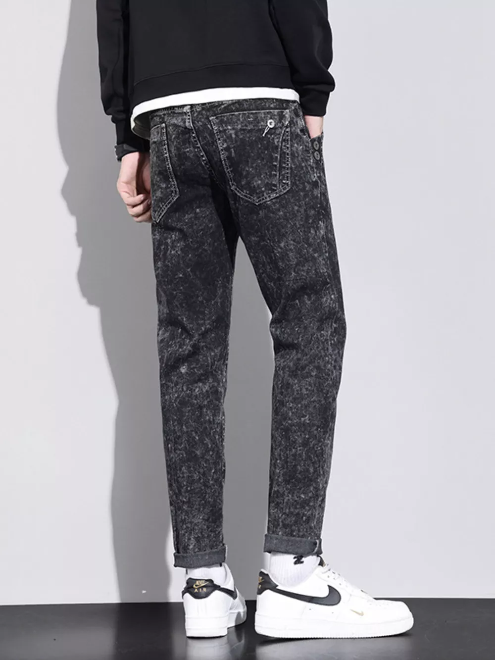 Men's Vintage Acid Wash Slim Fit Jeans, image 3