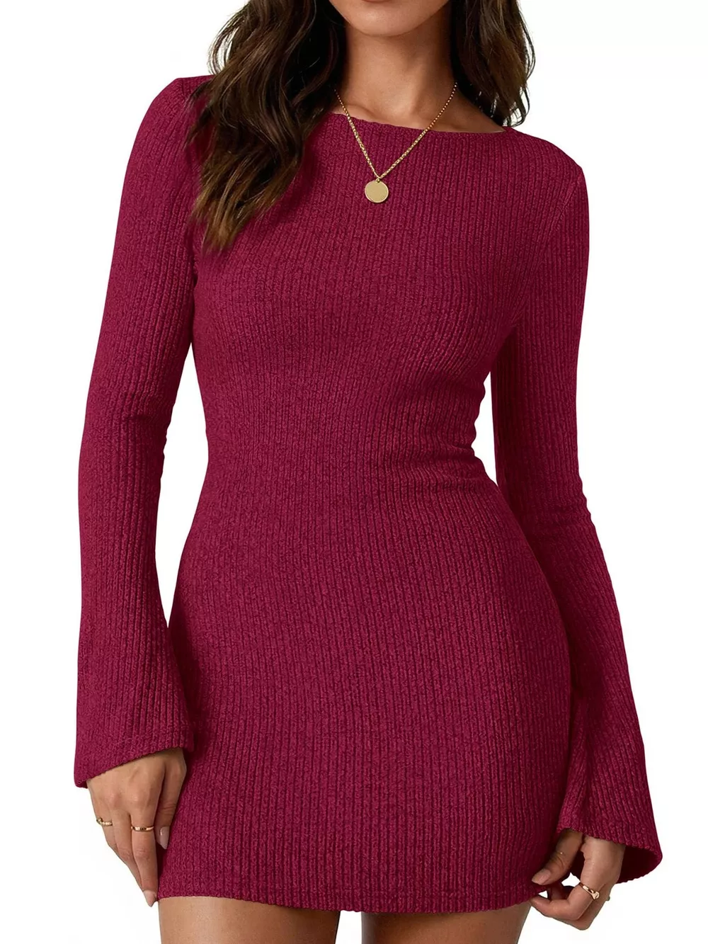 Ribbed Knit Long Sleeve Slim Fit Sweater Dress, image 7