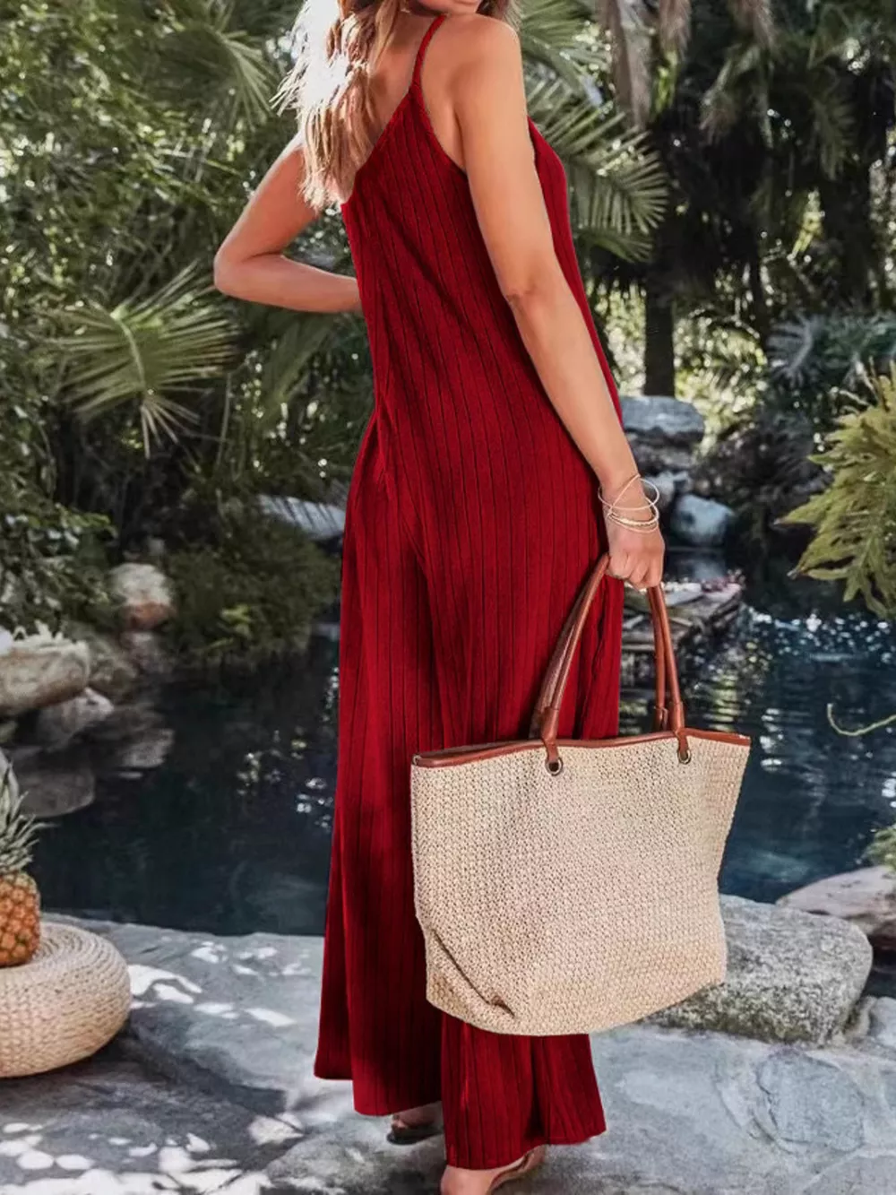Ribbed V-Neck Wide Leg Jumpsuit, image 8