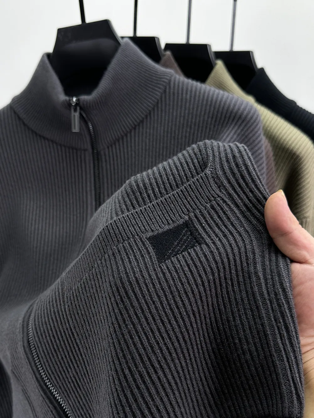 Men's Plus Size Zip-Up Ribbed Knit Cardigan, image 6