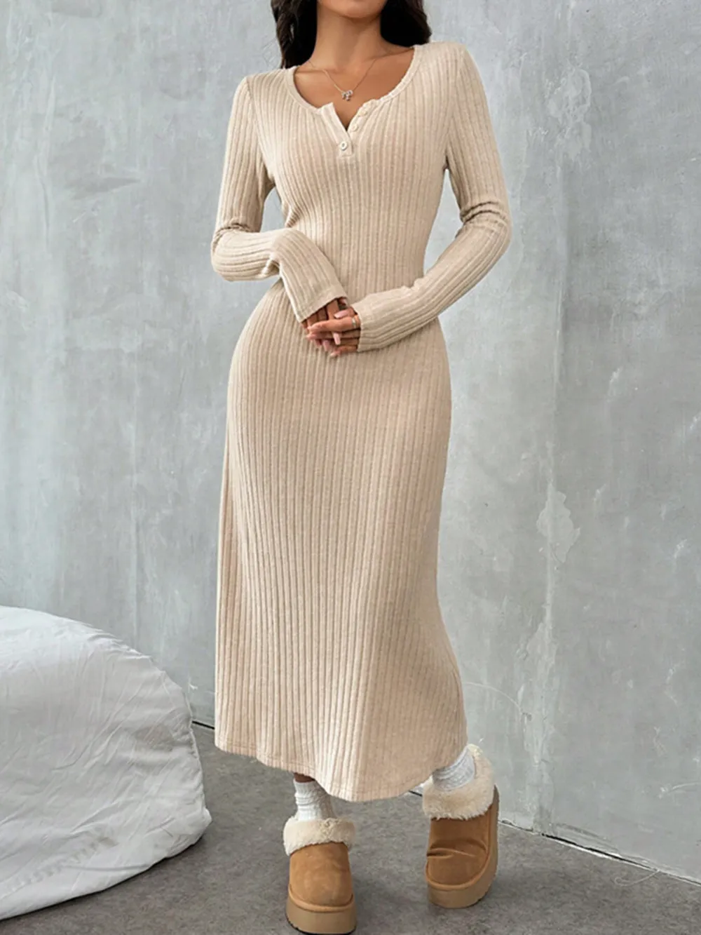 Ribbed Long Sleeve Knit Dress, image 3