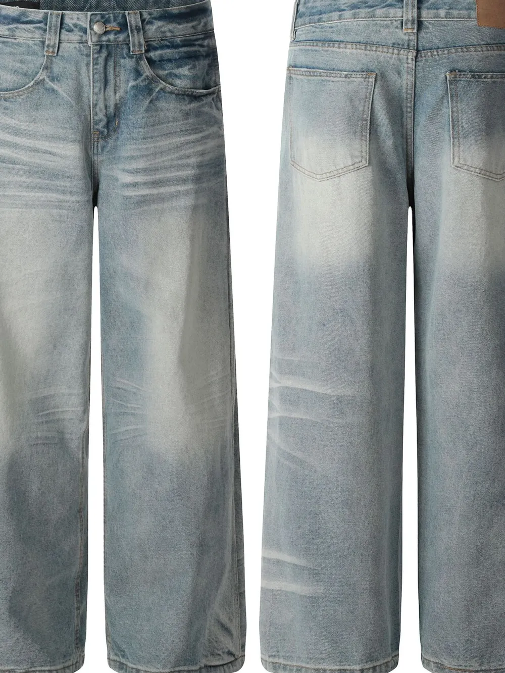 Men's Wide Leg Wash Denim Jeans, image 4