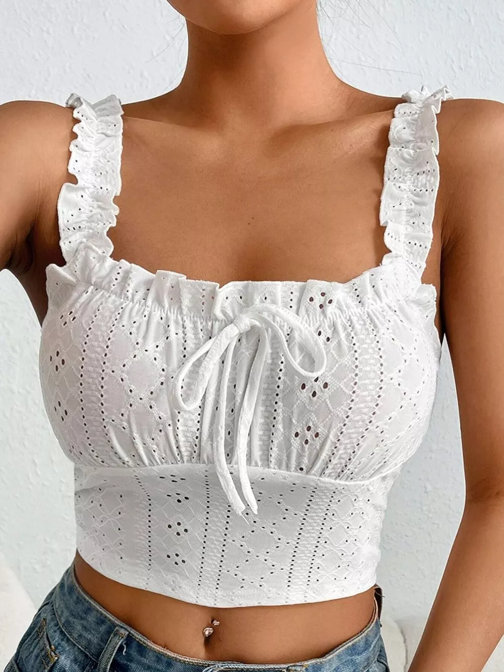 Eyelet Ruffle Strap Tie-Front Tank, image 14