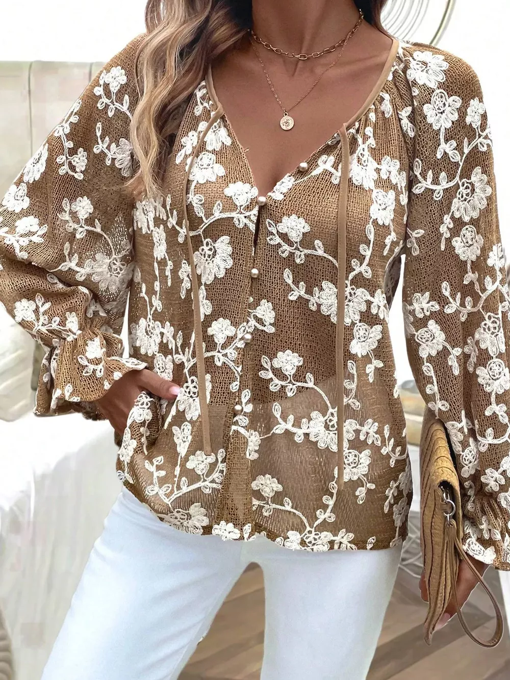 Floral Embroidered Long Sleeve Shirt, image 3
