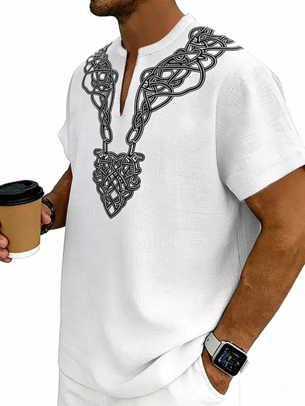 Men's Full Size Notched Printed Short Sleeve Blouse Plus Size, image 18