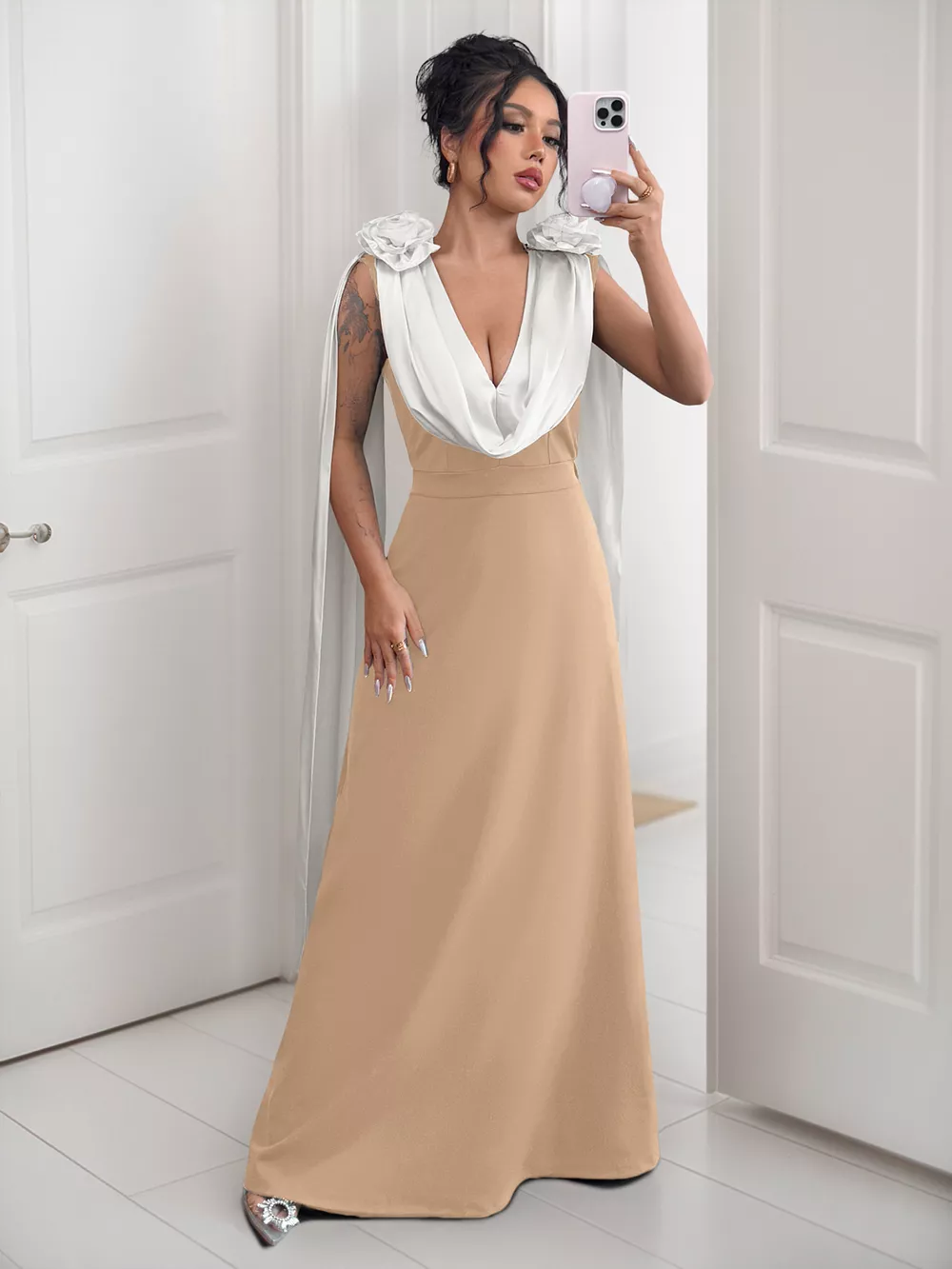 Floral Applique Two Tone Maxi Dress, image 15