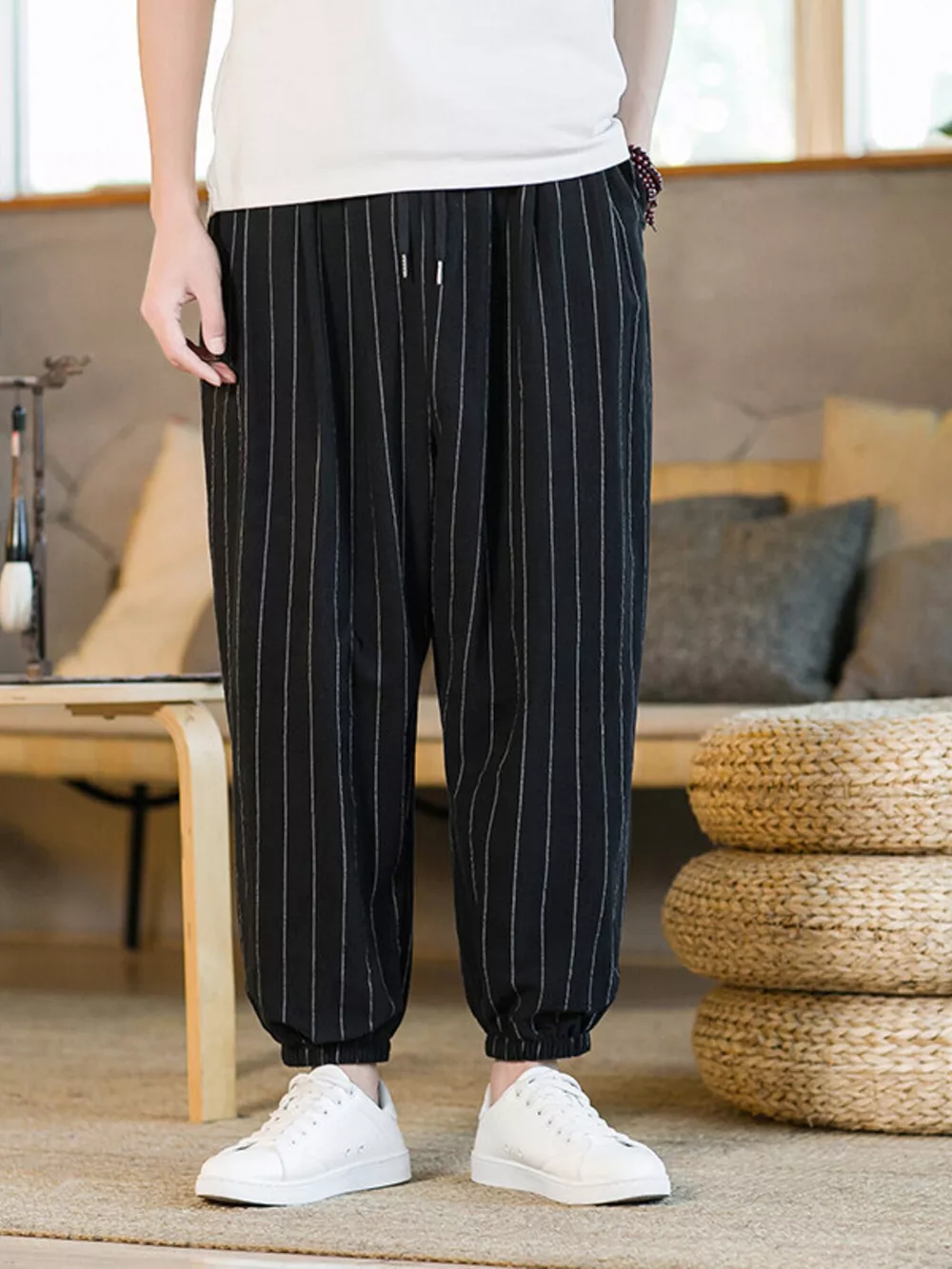 Men's Plus Size Striped Harem Pants, image 7