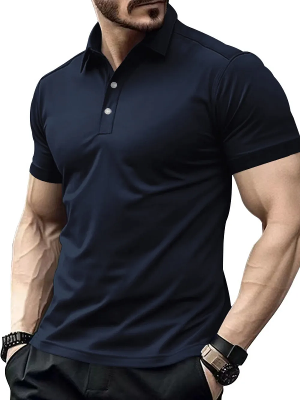 Men's Full Size Button Detail Short Sleeve Polo Plus Size, image 6