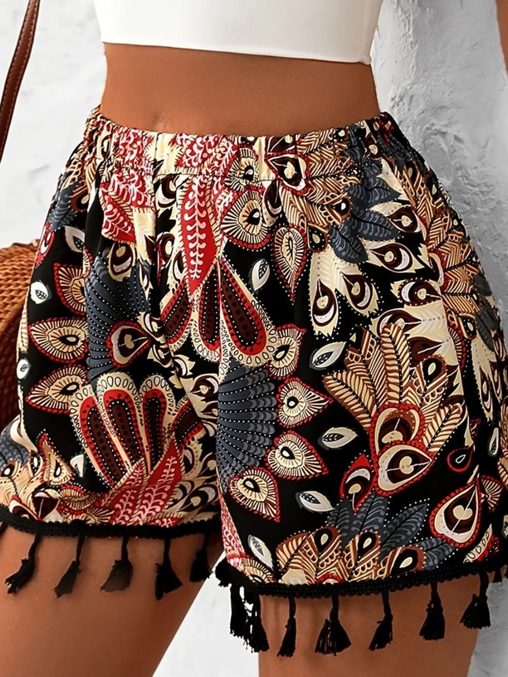Paisley Print Tassel Hem Shorts, image 6