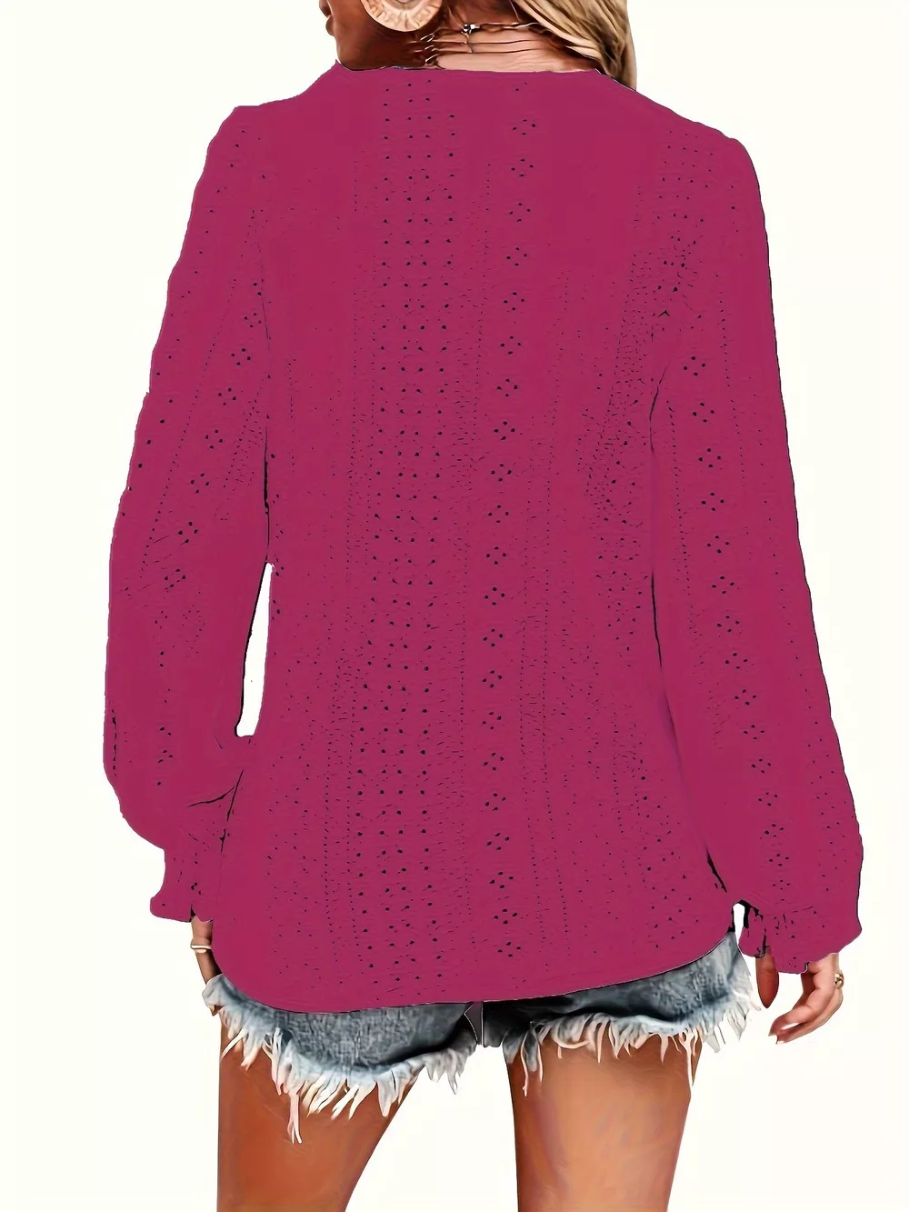 Plus Size Eyelet V-Neck Flounce Sleeve Blouse, image 17
