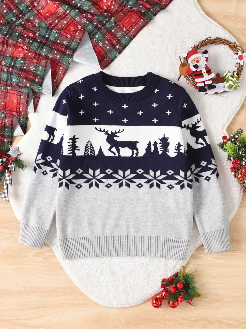 Children's Christmas Reindeer Pattern Knit Sweater, image 2