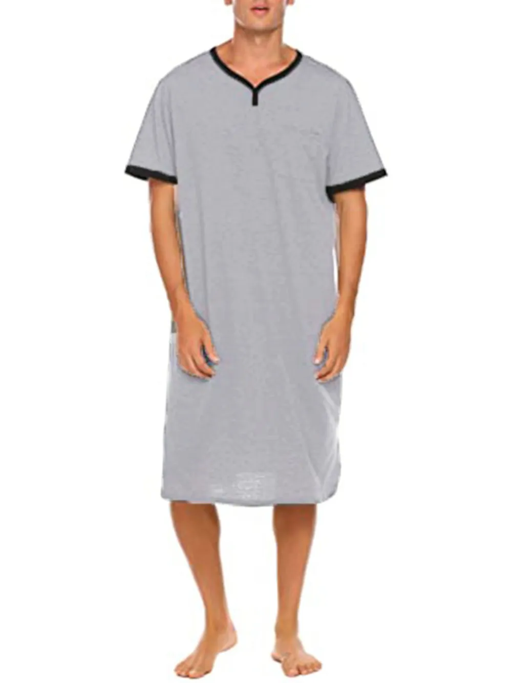 Men's Plus Size Contrast Trim Short Sleeve Loungewear, image 4