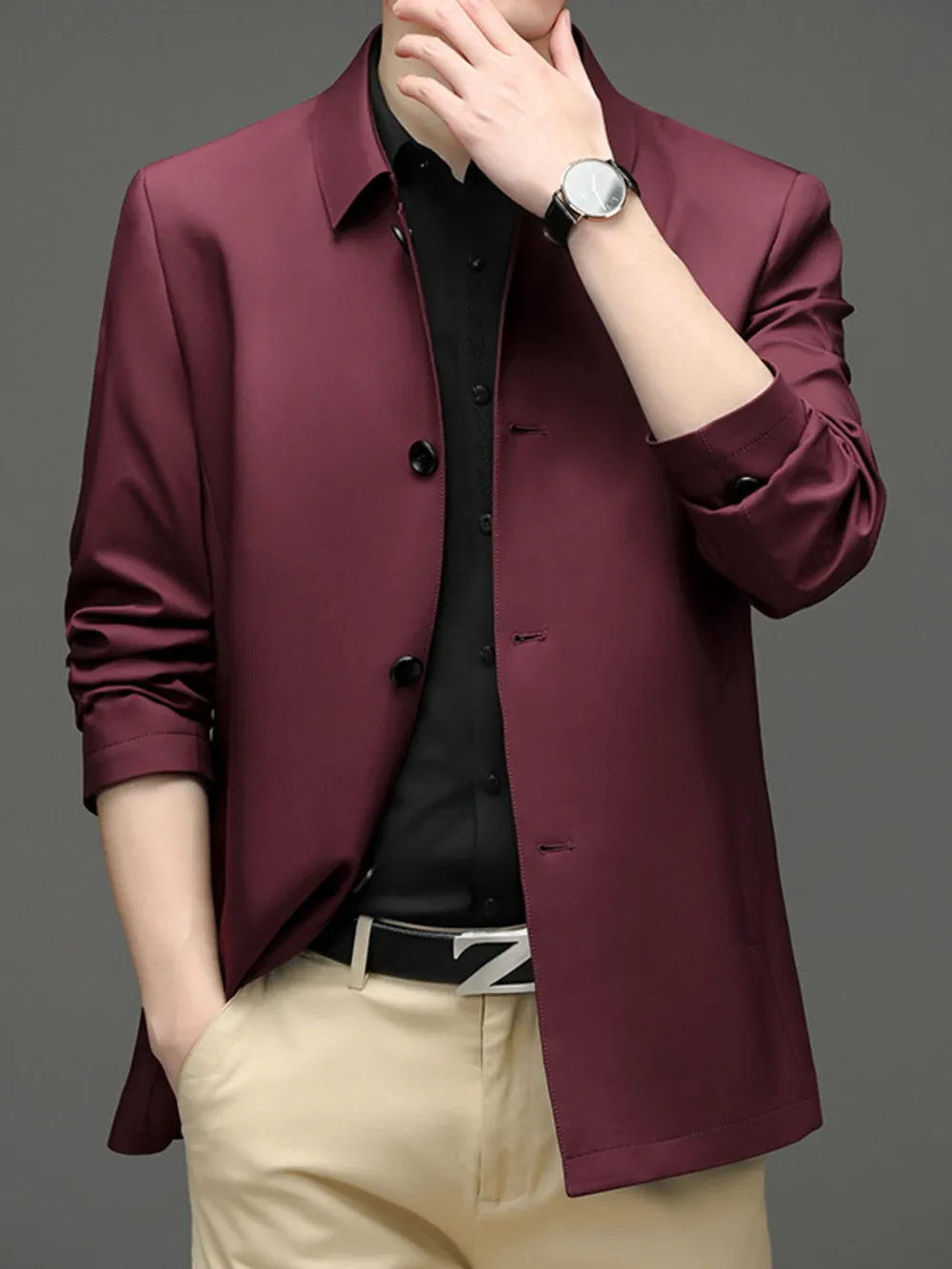 Men's Button Up Long Sleeve Jacket, image 2