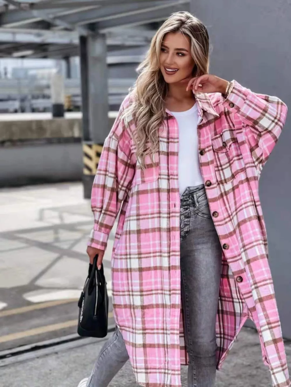 Plaid Button Up Longline Shacket, image 4