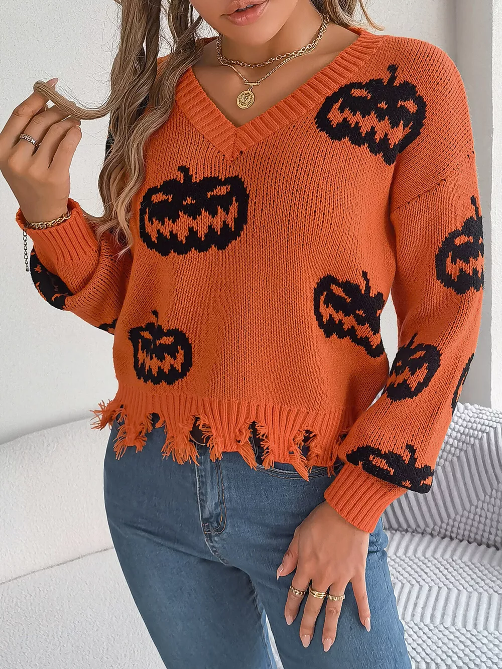 Pumpkin Distressed Hem Sweater, image 20