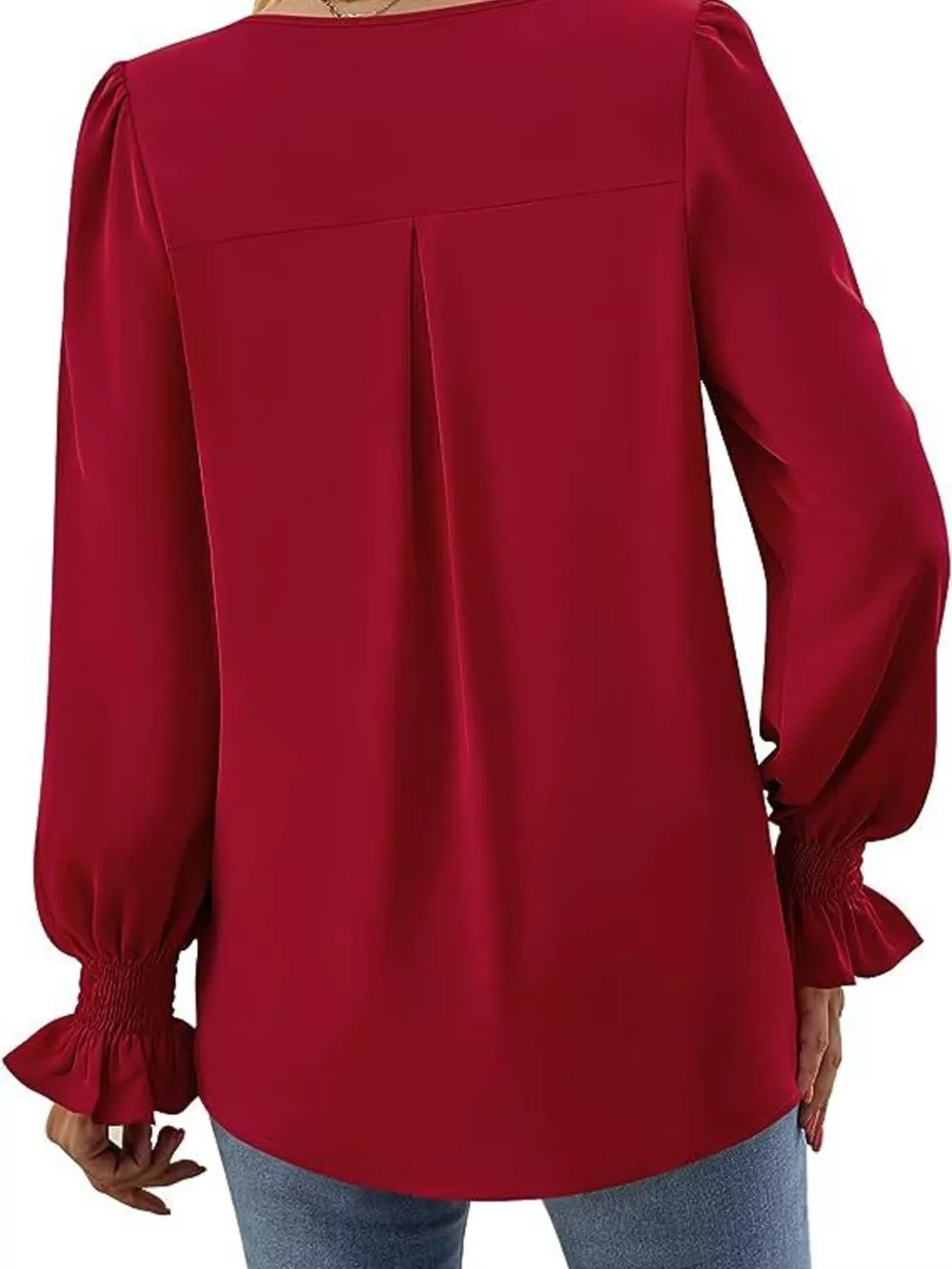 V-Neck Long Sleeve Ruffle Cuff Blouse, image 13