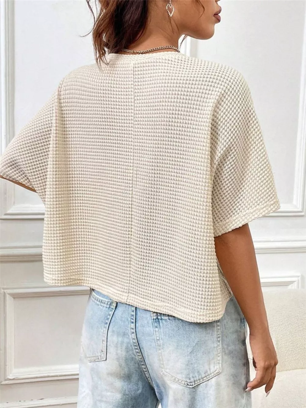 Waffle Knit Cropped T-Shirt, image 2