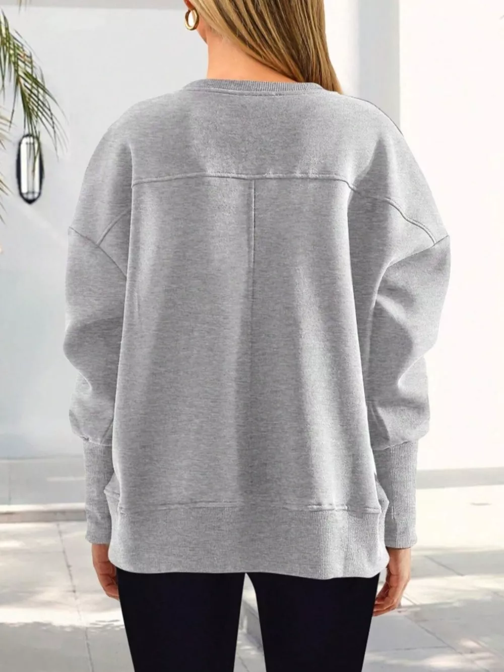 Slit Round Neck Dropped Shoulder Sweatshirt, image 21