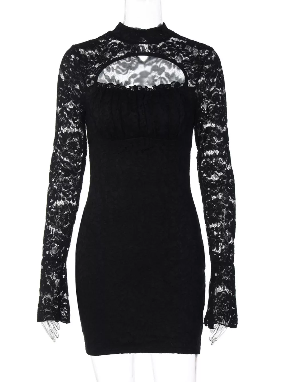 Lace Cut-out Long Sleeve Mini Dress, image 6
