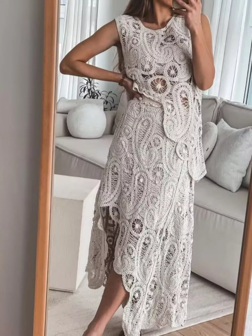 Crochet Sleeveless Tank and Skirt Set, image 6