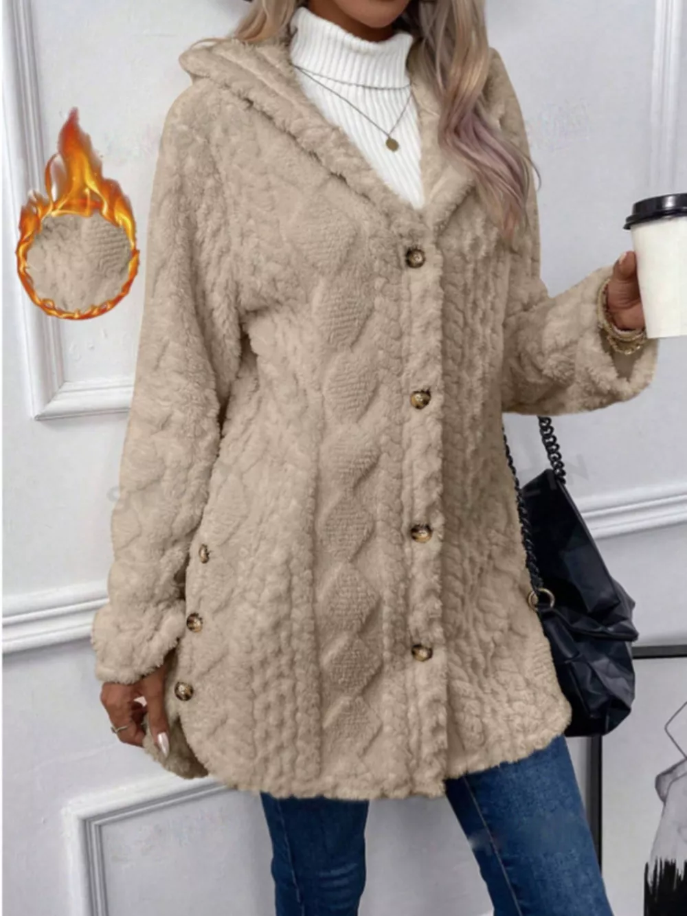 Hooded Button-Down Fleece Outerwear, image 7