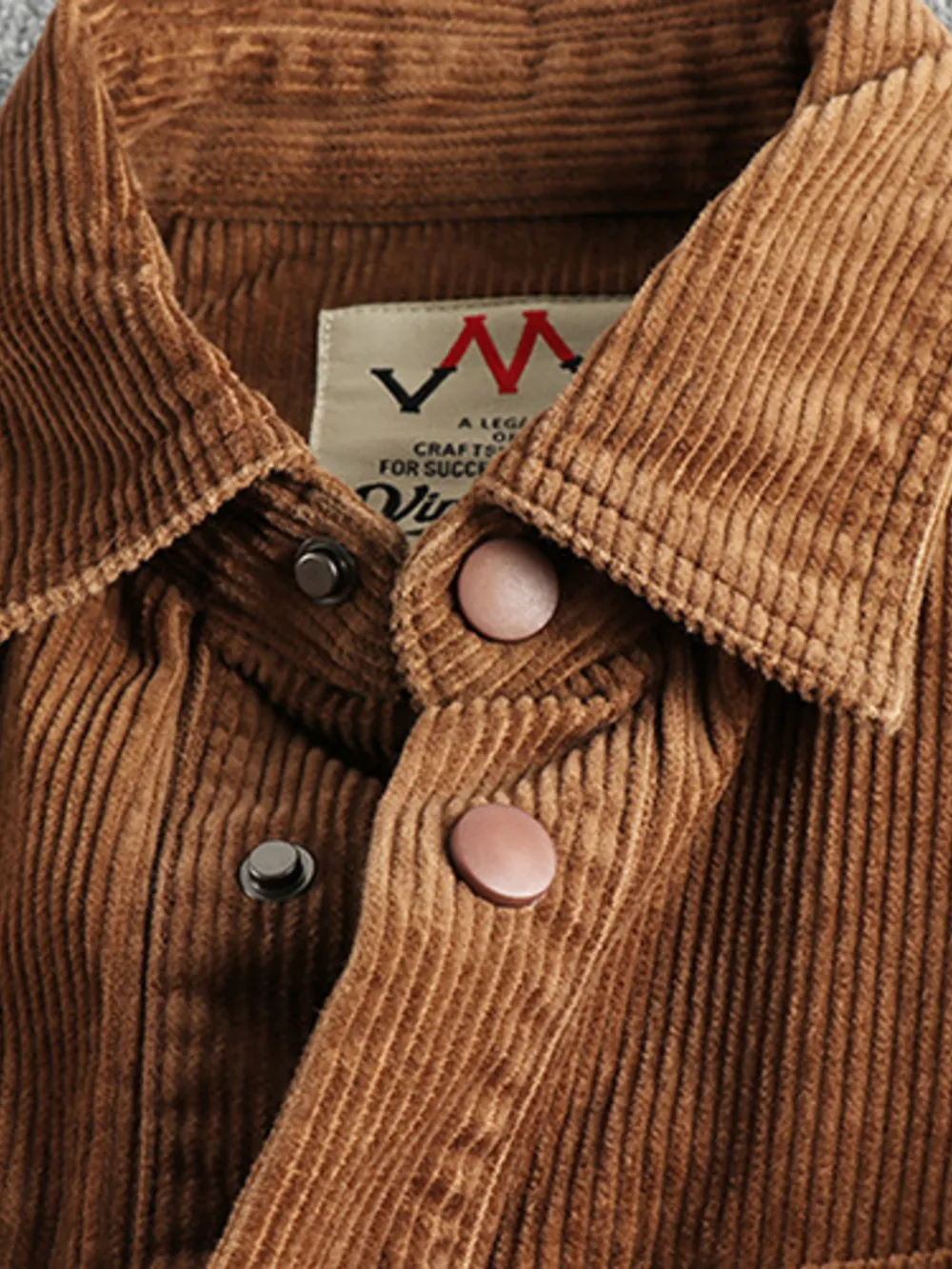 Men's Plus Size Corduroy Button Up Long Sleeve Jacket, image 14