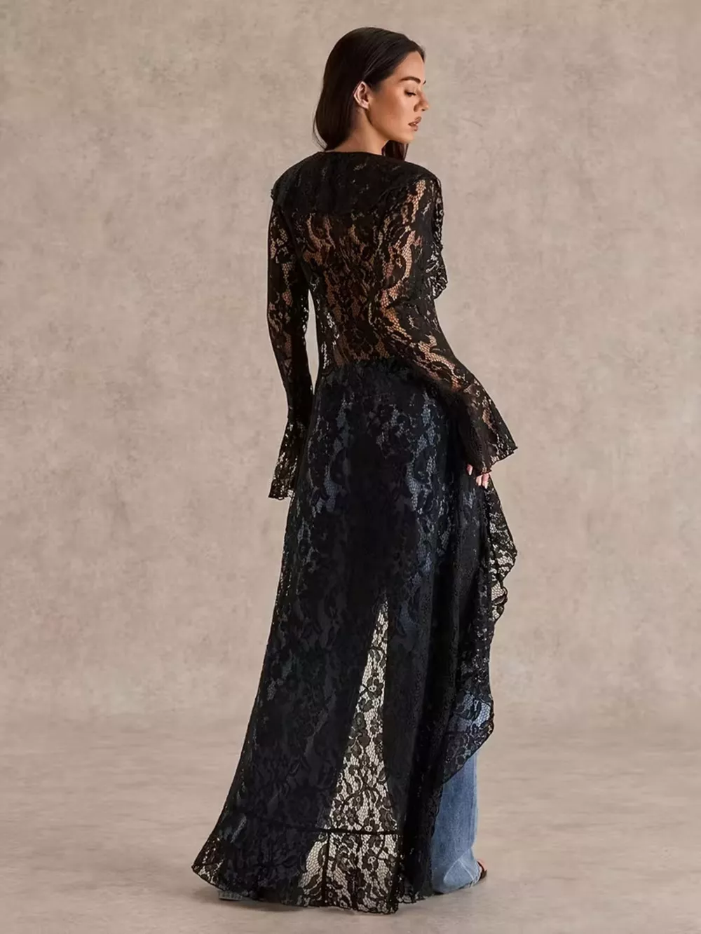 Lace Ruffle Trim High-Low Blouse, image 6