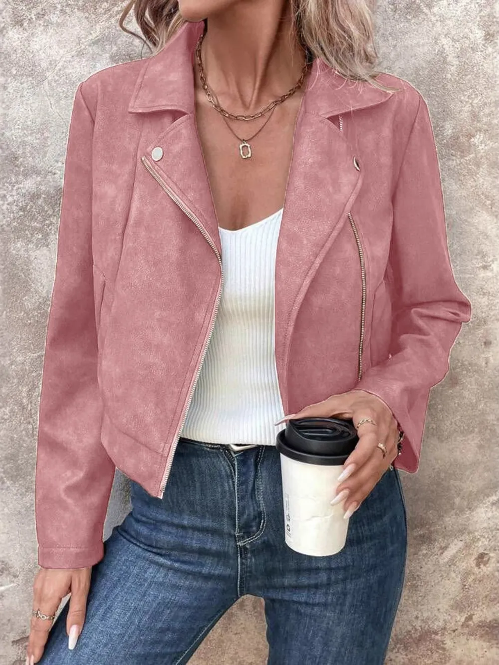 Zip Up Suede Cropped Moto Jacket, image 20