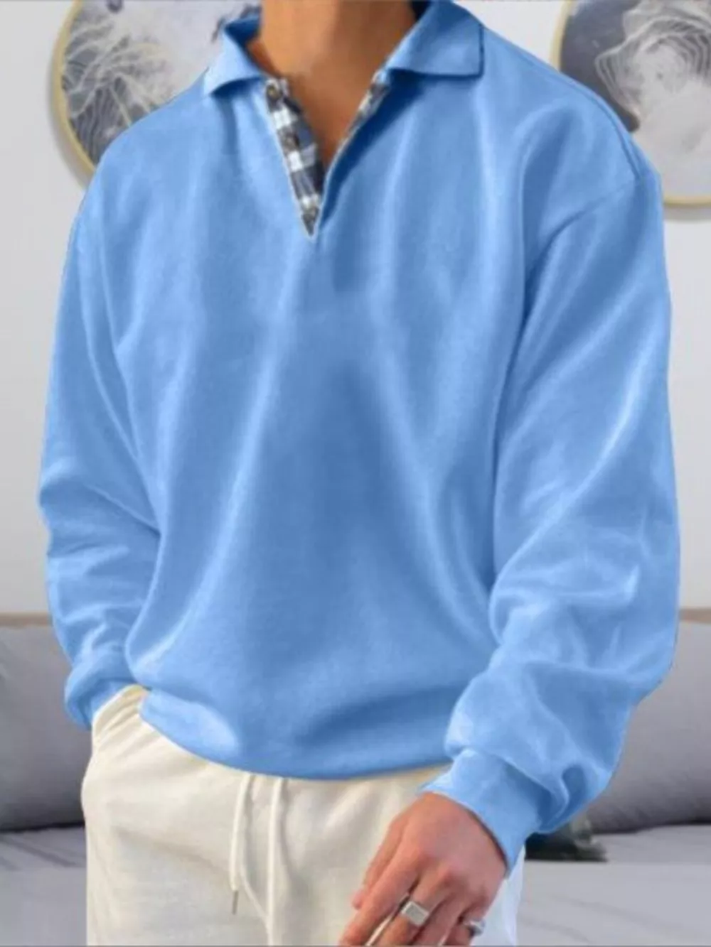 Men's Plus Size Casual Polo Collar Long Sleeve Top, image 7