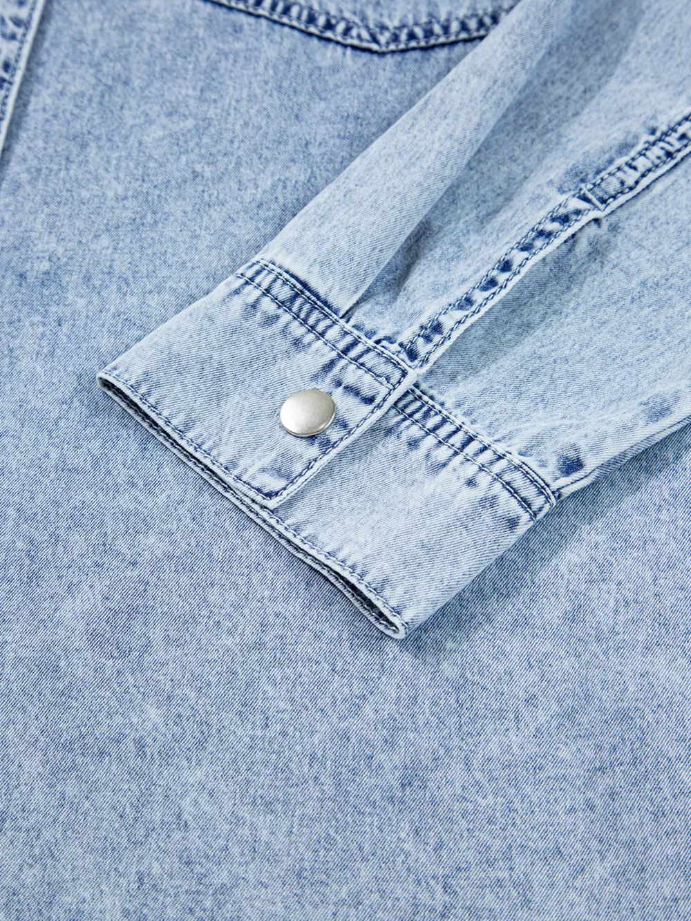 Chest Pocket Raw Hem Denim Loose Shirt Dress, image 11