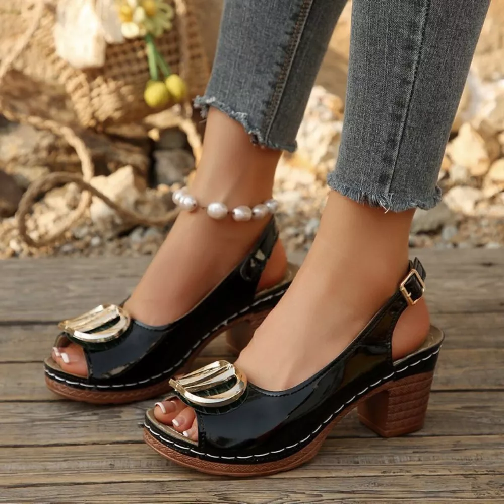 Peep Toe Block Heels Sandals, image 8