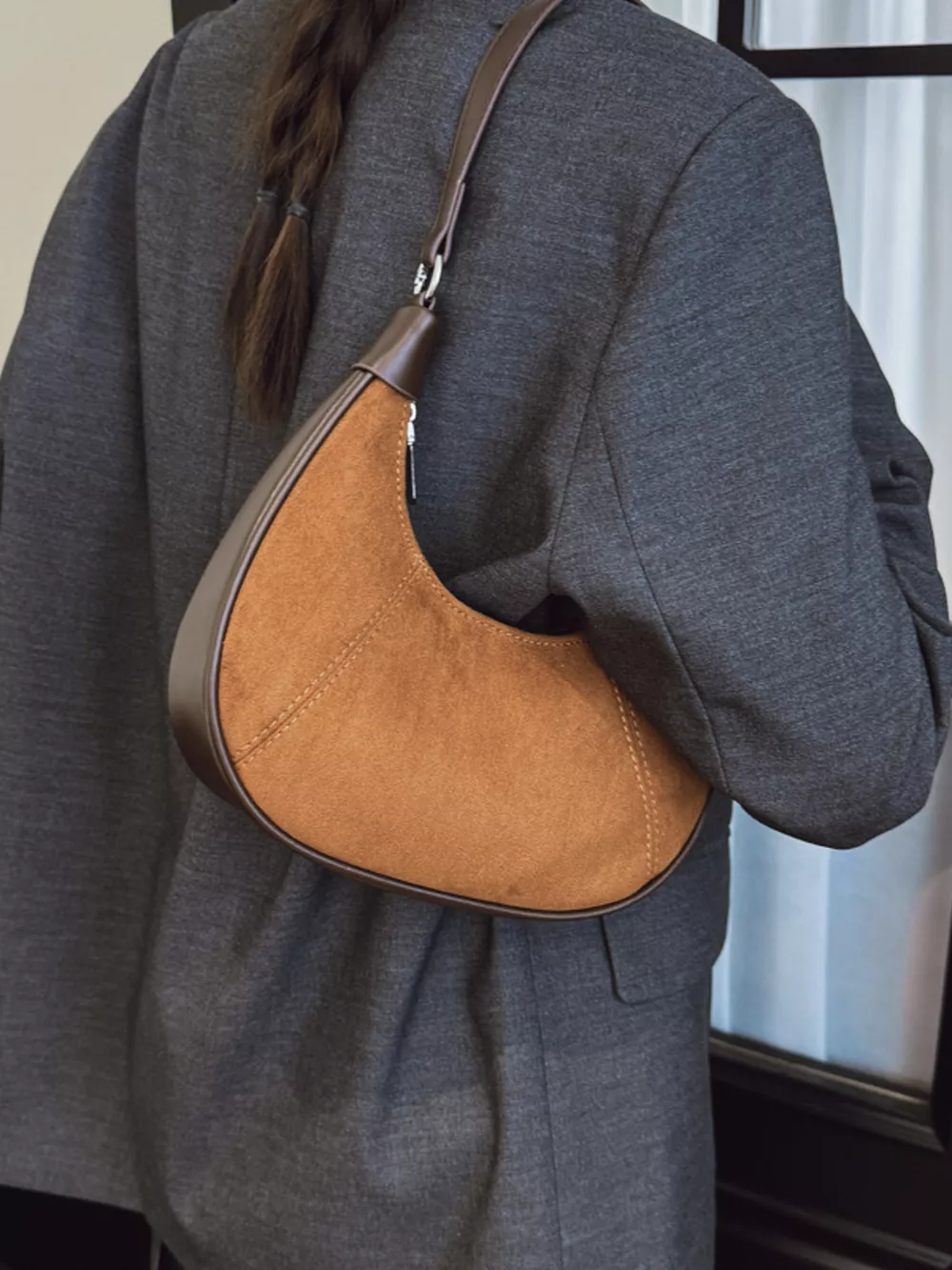 Suede Crescent Shoulder Bag, image 6