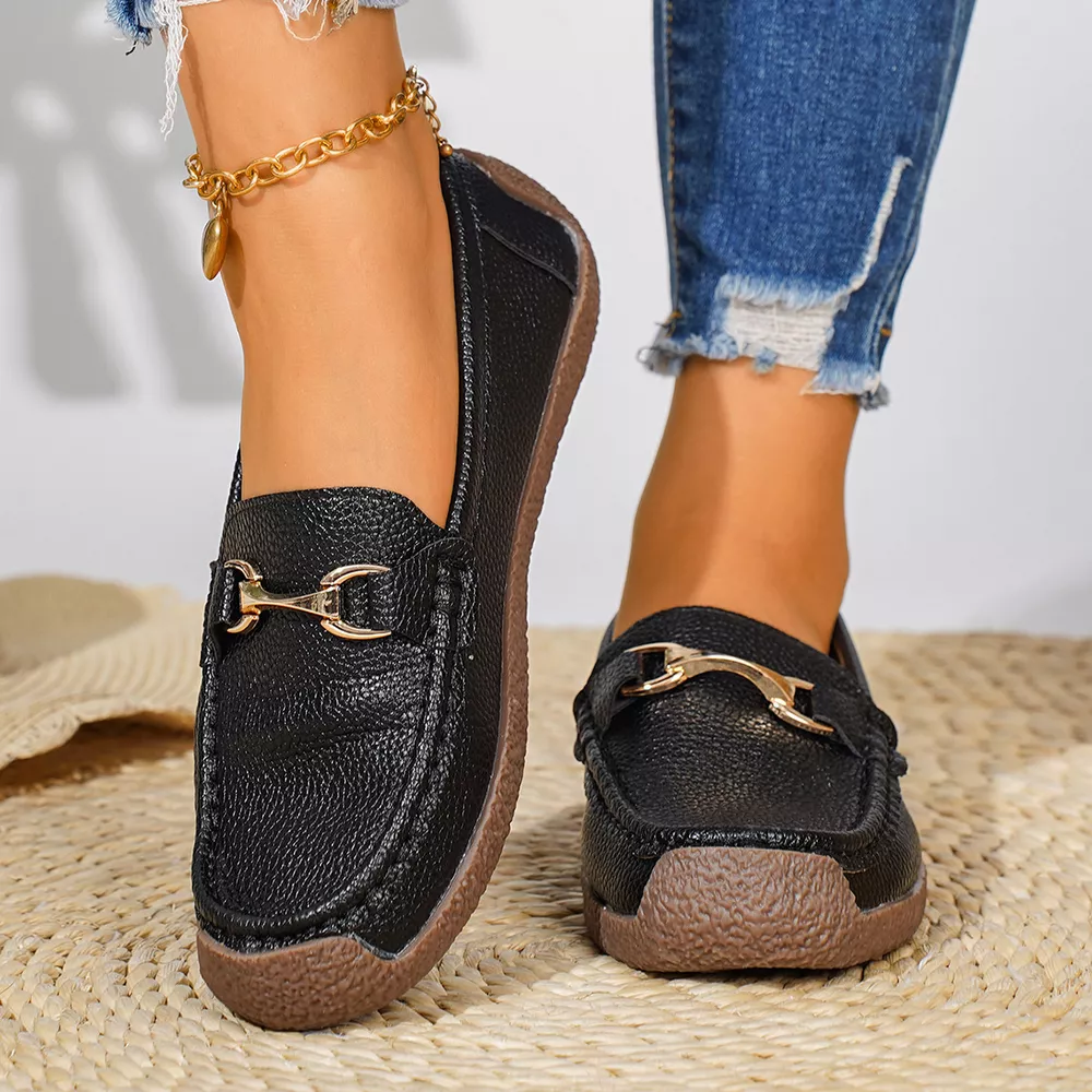 Classic Metal Bit Embellished Slip-On Loafers with Textured Non-Slip Sole, image 9