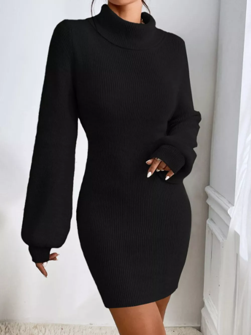 Turtleneck Ribbed Knit Sweater Dress, image 15