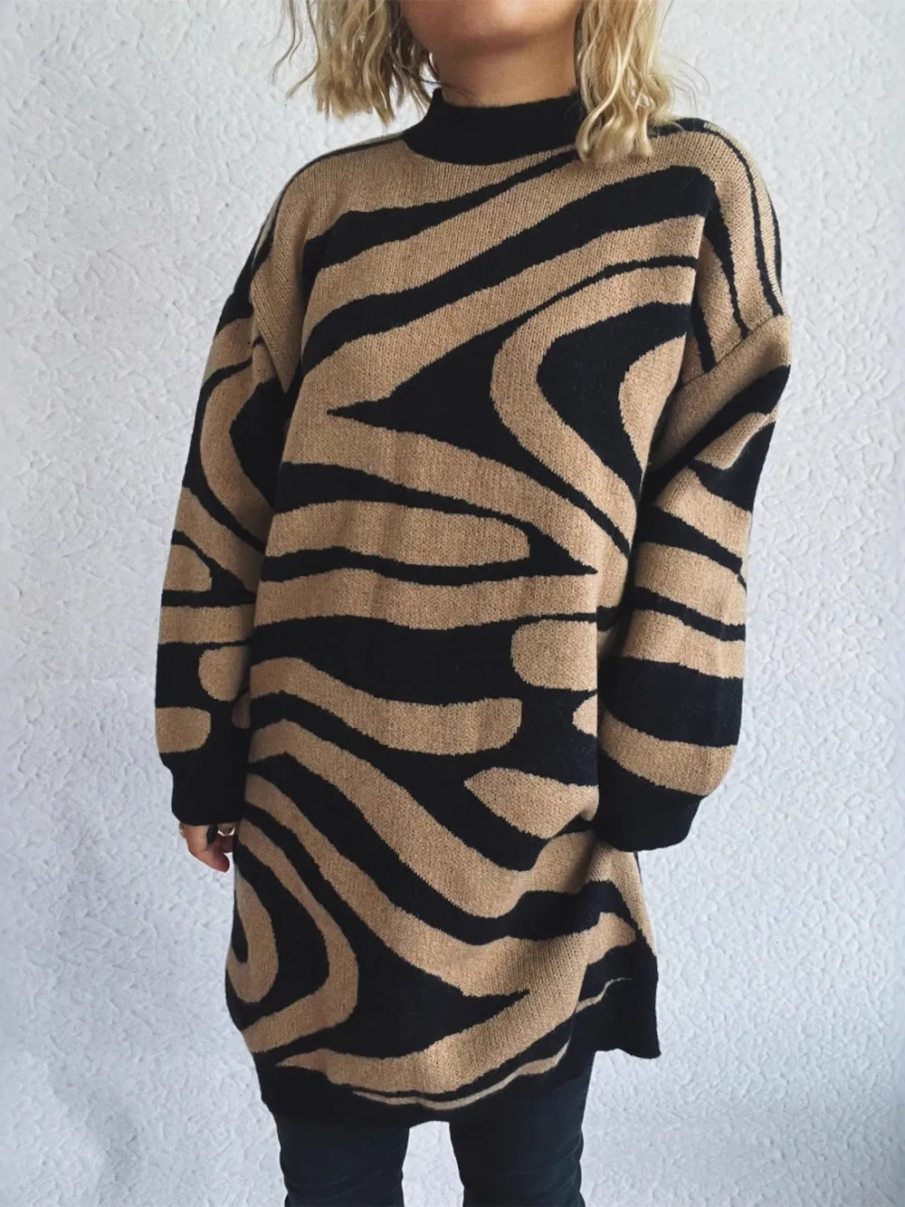 Oversized Zebra Print Long Sleeve Sweater, image 7