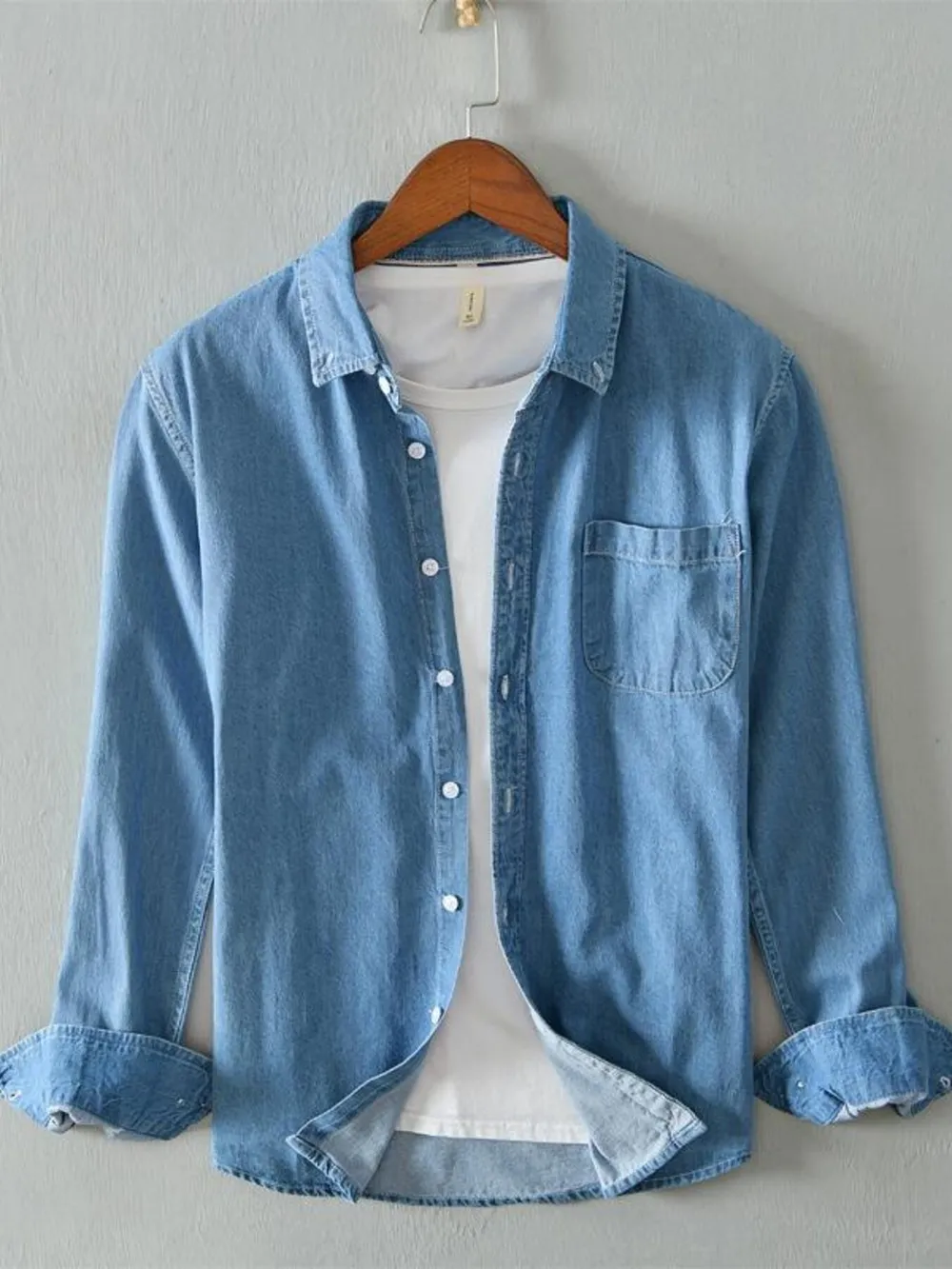 Men's Full Size Button Up Long Sleeve Denim Shirt Plus Size, image 3