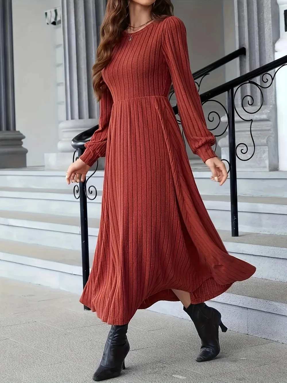 Ribbed Long Sleeve Sweater Dress, image 5