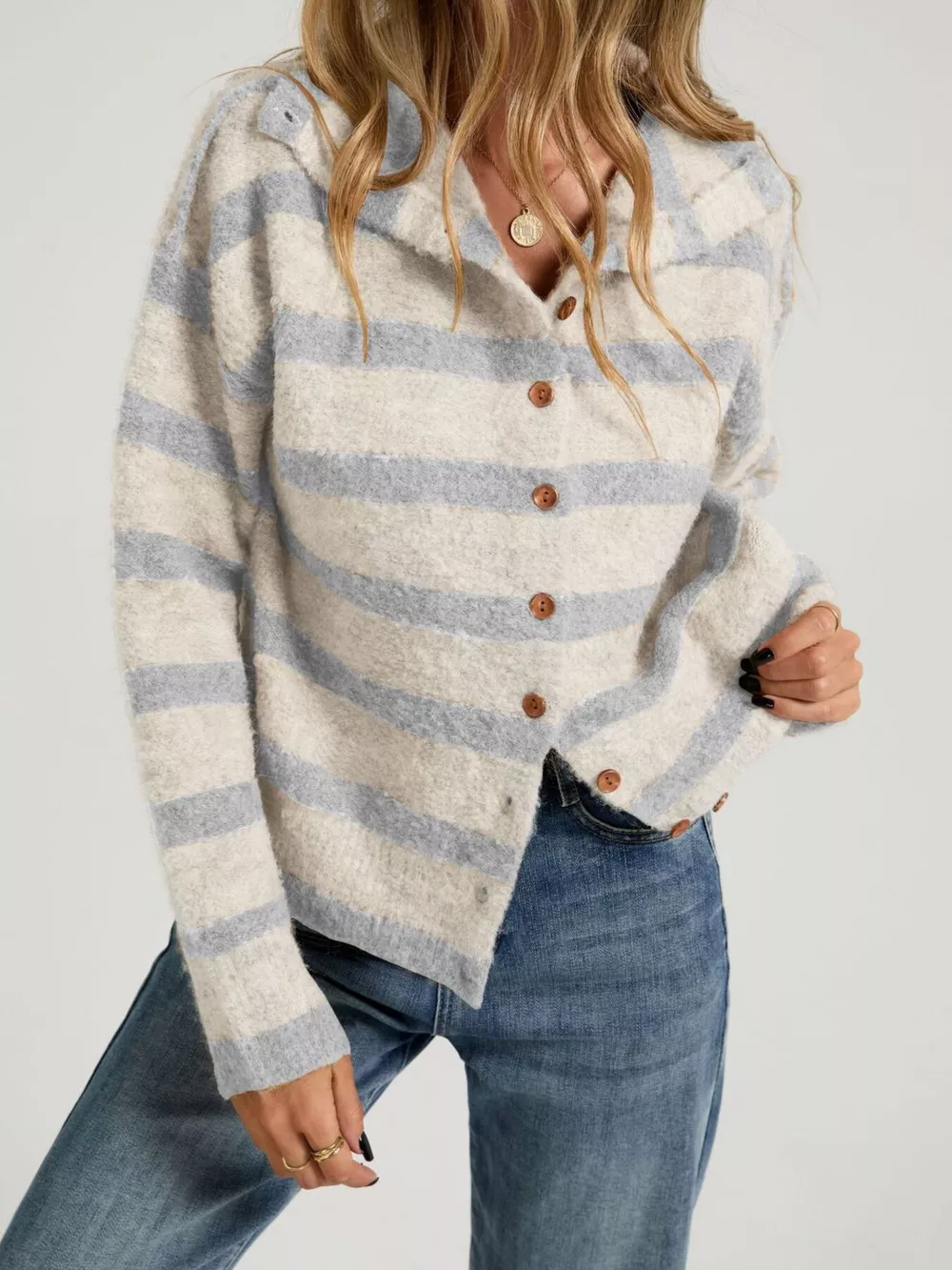 Striped Fuzzy Knit Cardigan, image 7