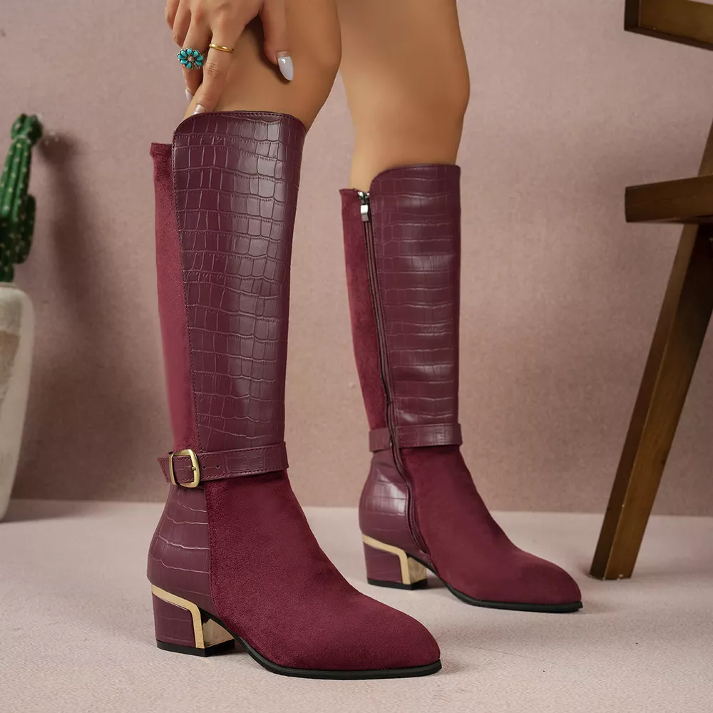 Crocodile Texture Knee-High Boots, image 4