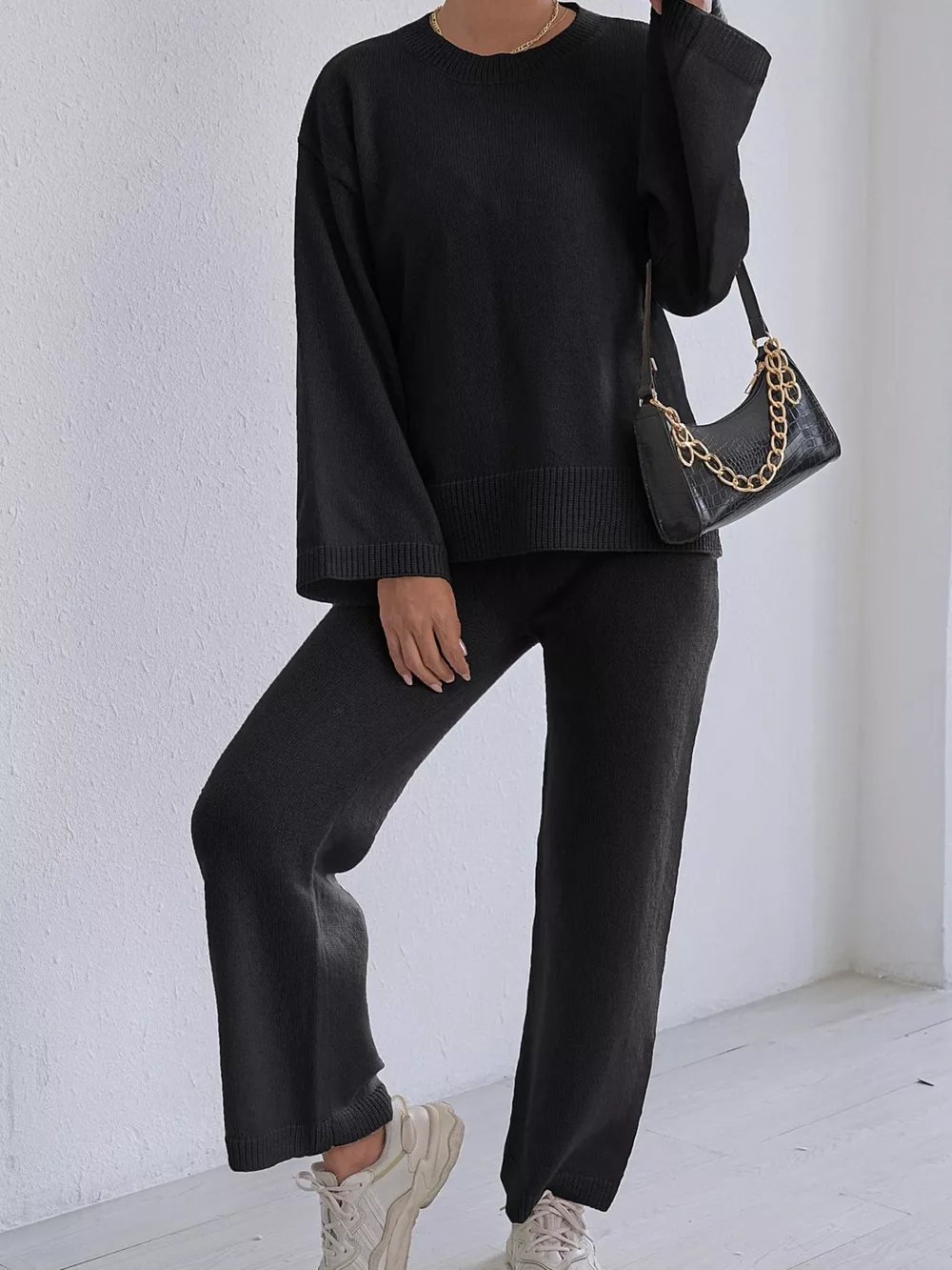 Dropped Shoulder Top and Pants Sweater Set, image 8