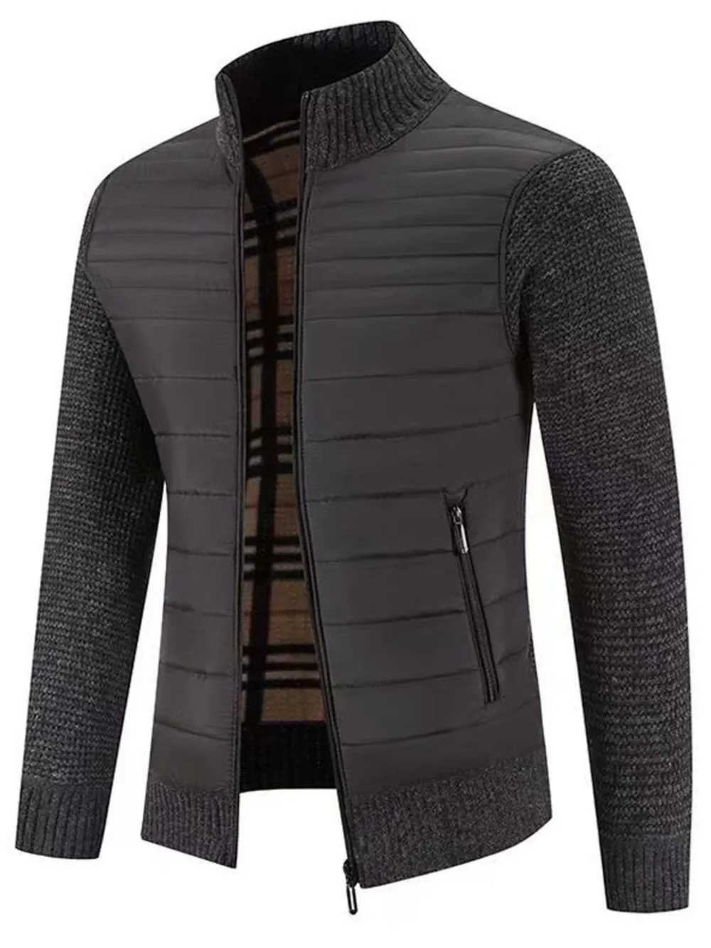 Men's Plus Size Ribbed Hem Zip Up Cardigan, image 6