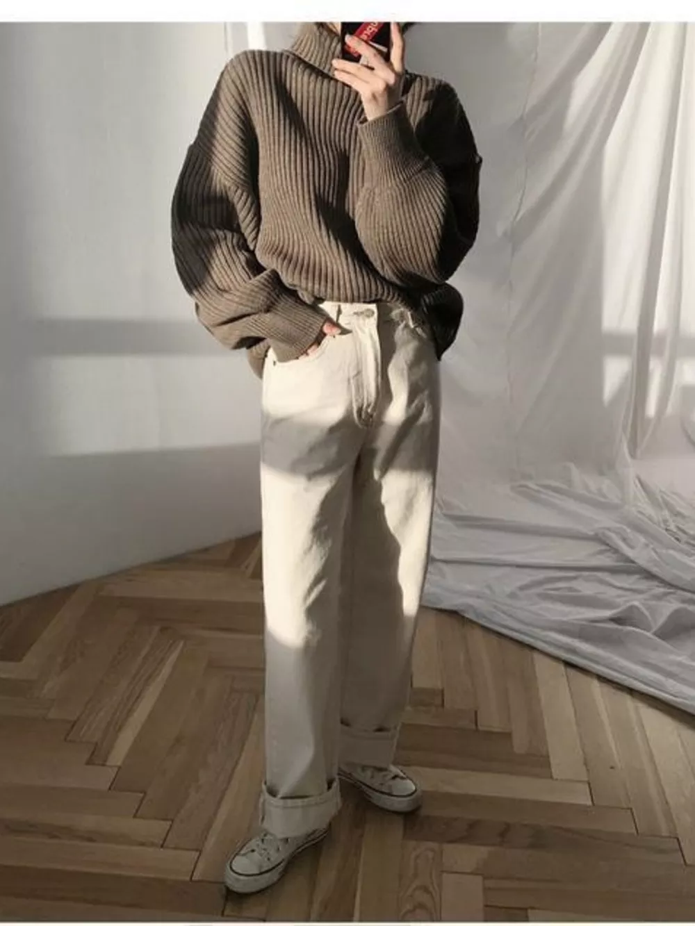 Oversized Turtleneck Ribbed Knit Sweater, image 13