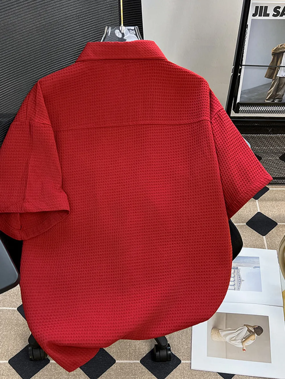 Men's Plus Size Waffle Texture Button Up Shirt, image 6