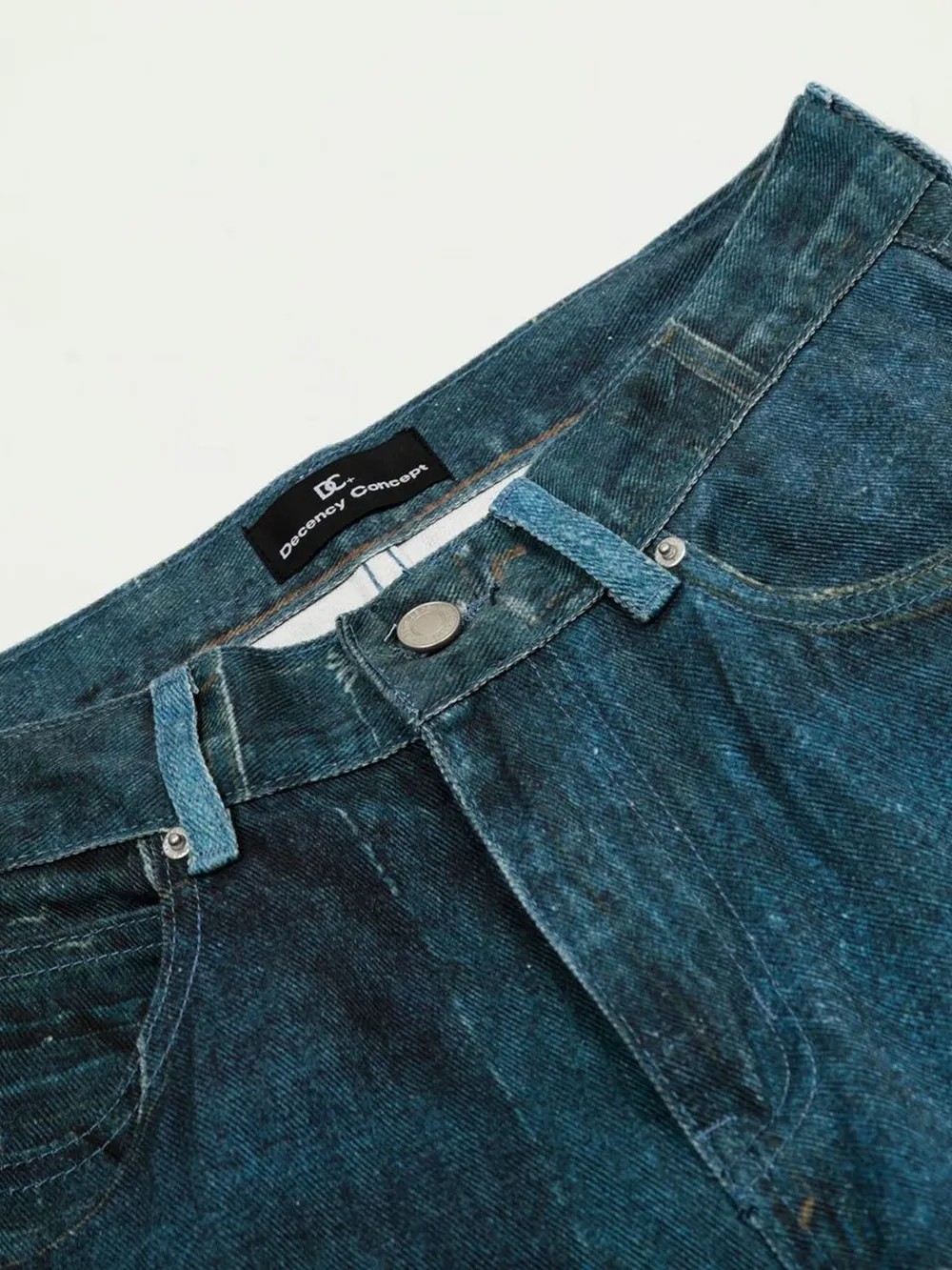 Men's Washed Patchwork Wide Leg Curved Jeans, image 8