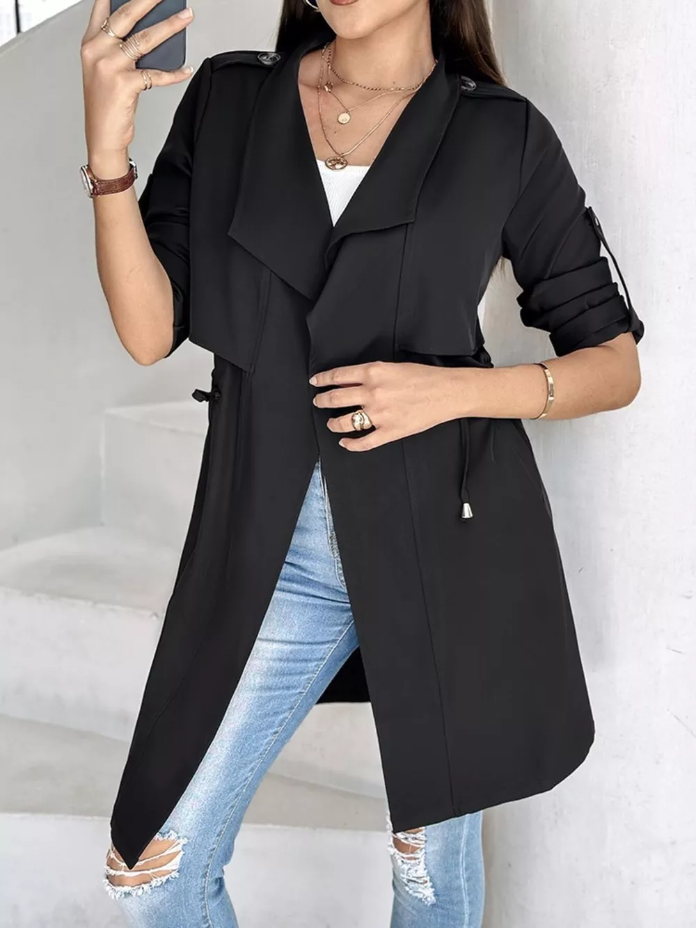 Drape Collar Lightweight Trench Coat, image 9