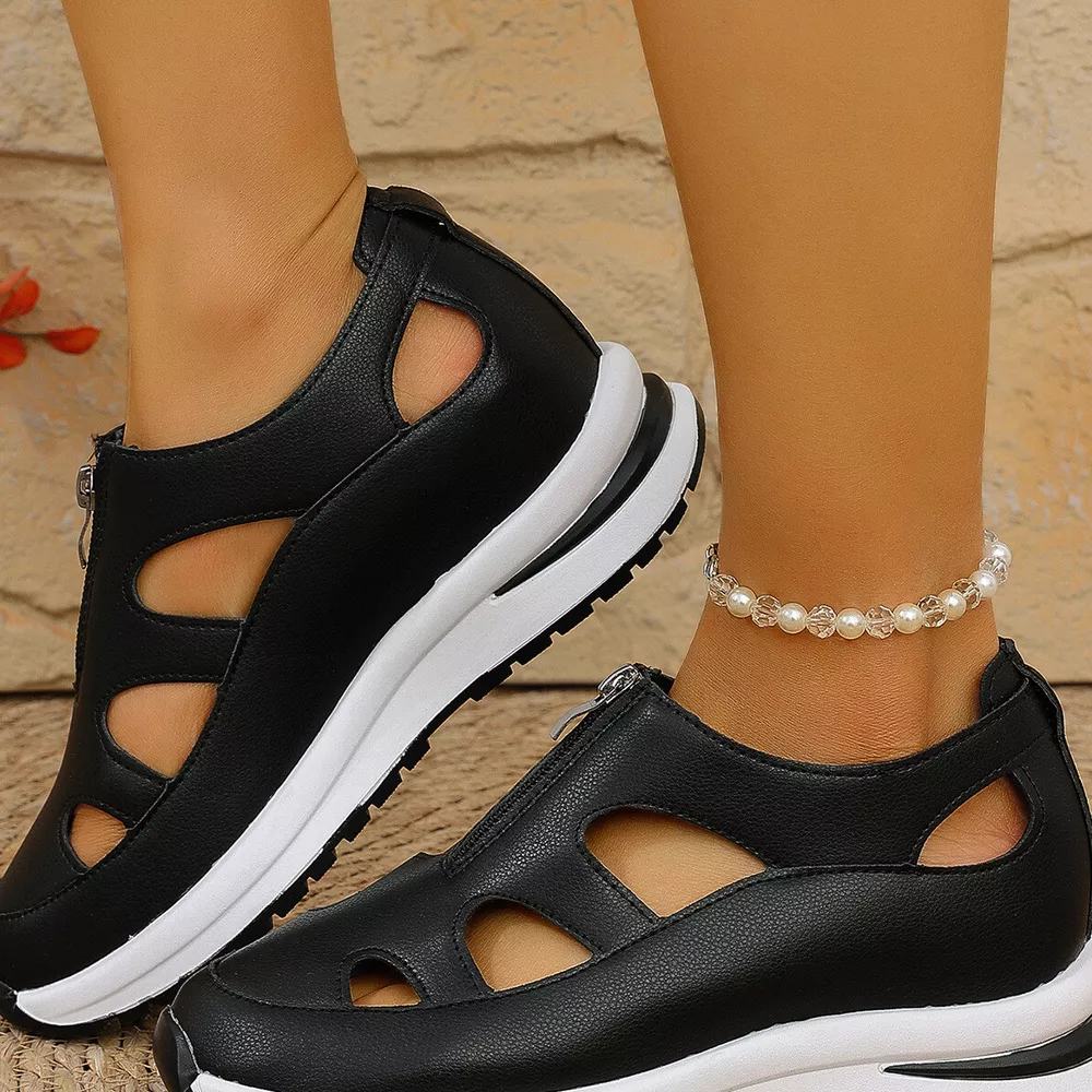 Cutout Zipper Wedge Sneakers, image 5
